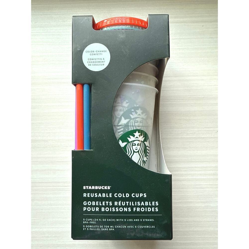 Starbucks Summer 2021 Color Change Confetti Reusable Cold Cups Pack of 5 Cups